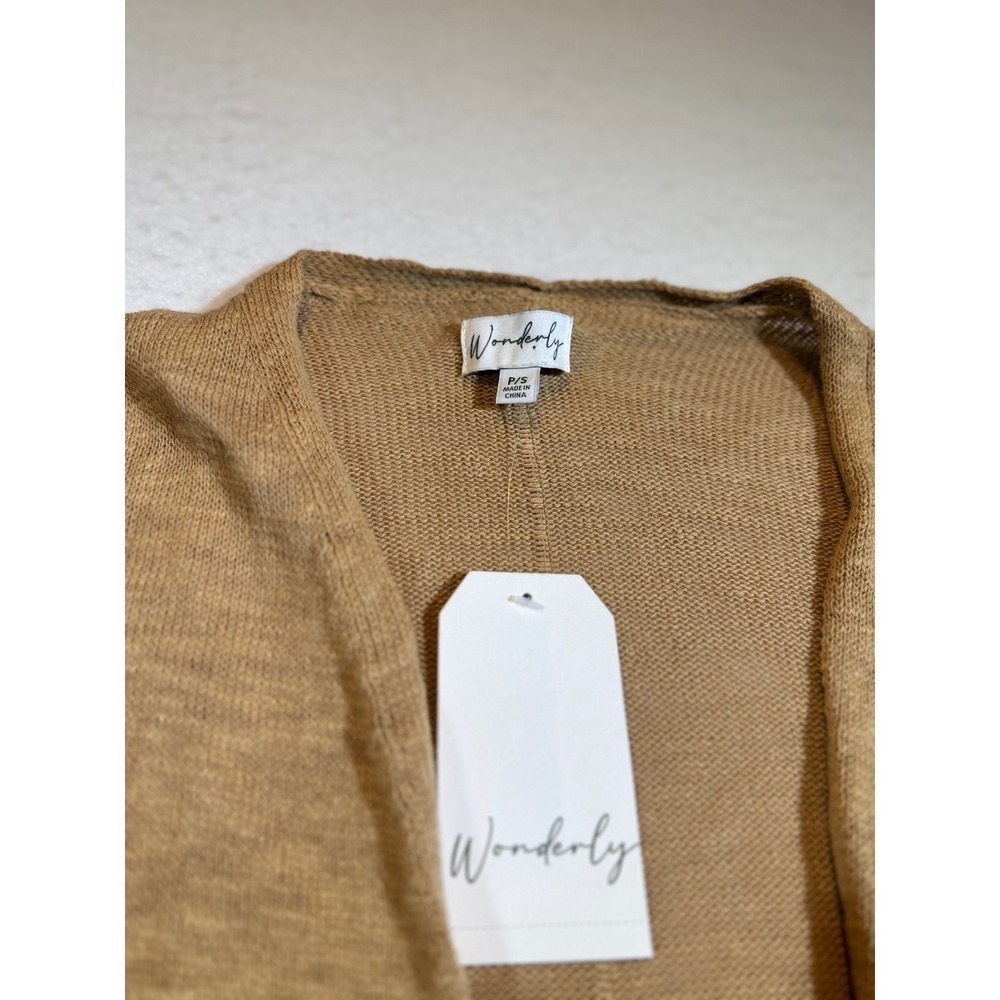 Wonderly Women's Long Open Front Cardigan Sweater Tan P/S - Picture 3 of 3